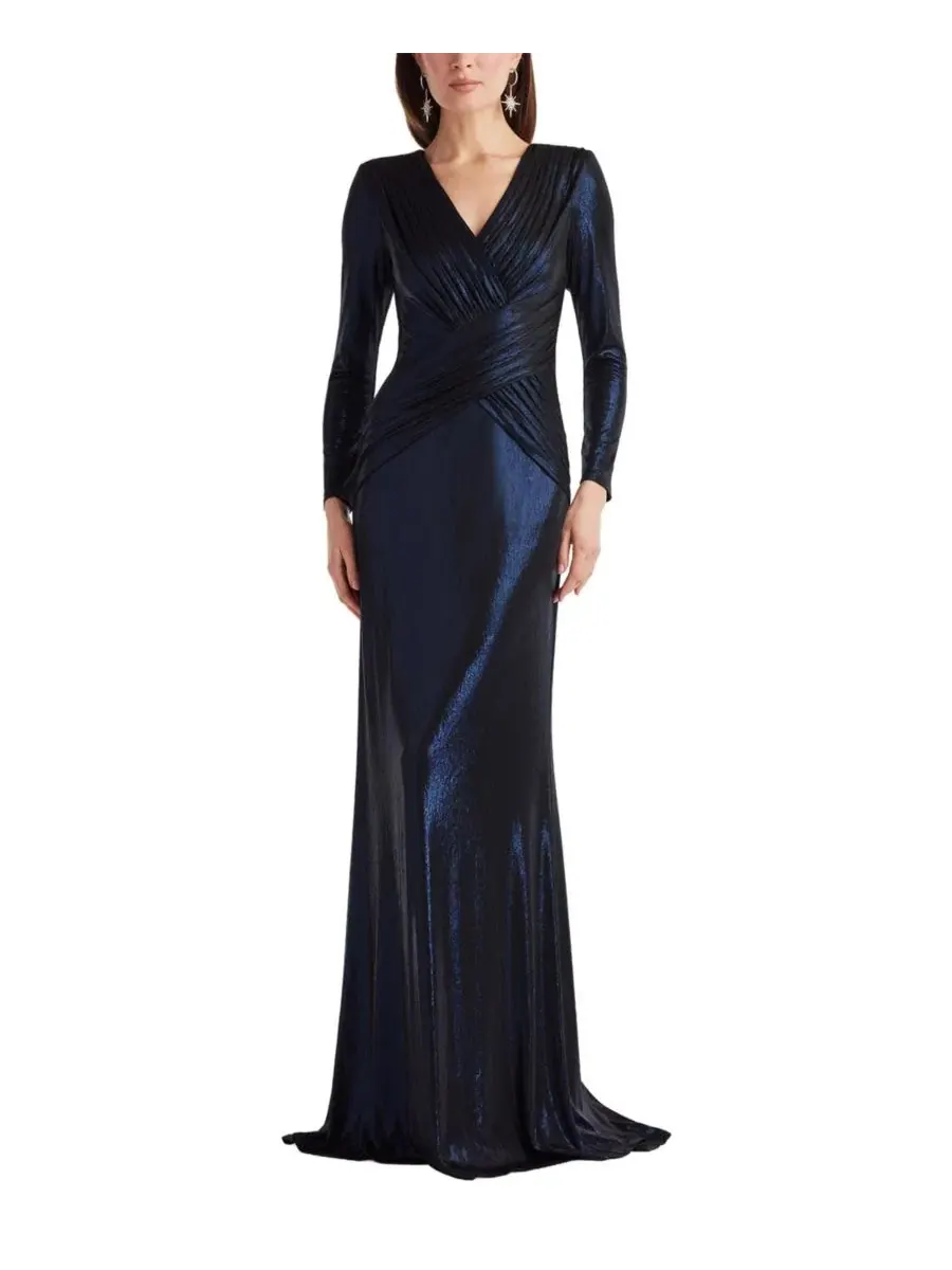 Платье длинное с рукавом Esau Metallic Crisscross Draped Tadashi Shoji