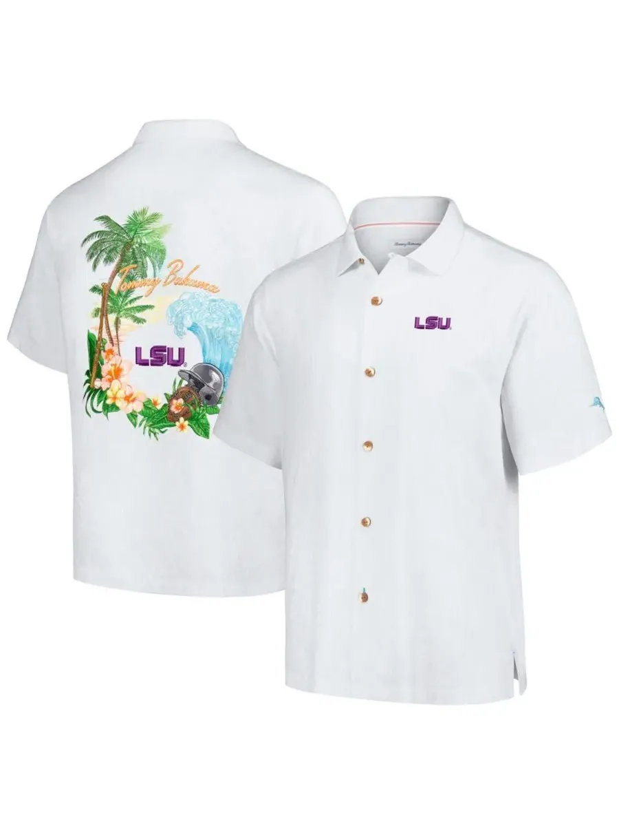 Tommy Bahama Мужская белая рубашка на пуговицах LSU Tigers Castaway Game Camp — изображение 1 из 3, белый