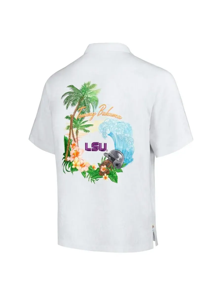 Tommy Bahama Мужская белая рубашка на пуговицах LSU Tigers Castaway Game Camp — изображение 2 из 3, белый