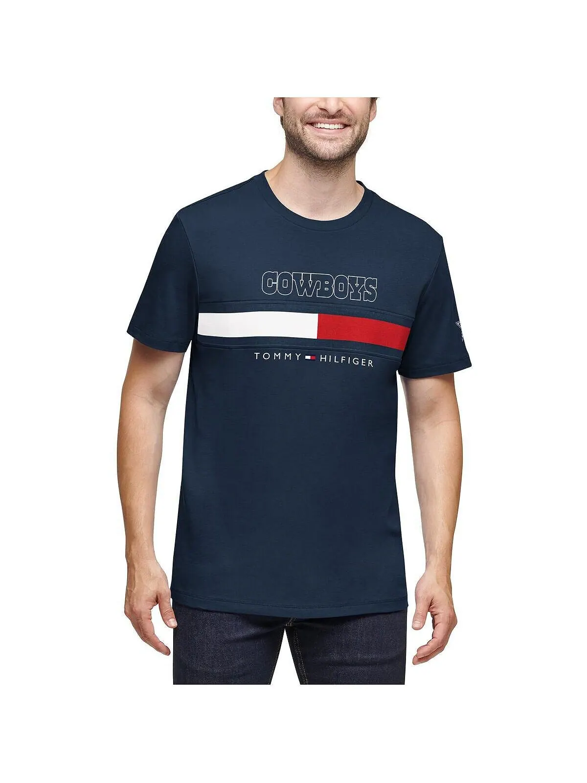 Мужская темно-синяя футболка со вставками dallas cowboys Tommy Hilfiger — изображение 1 из 3, темно-синий
