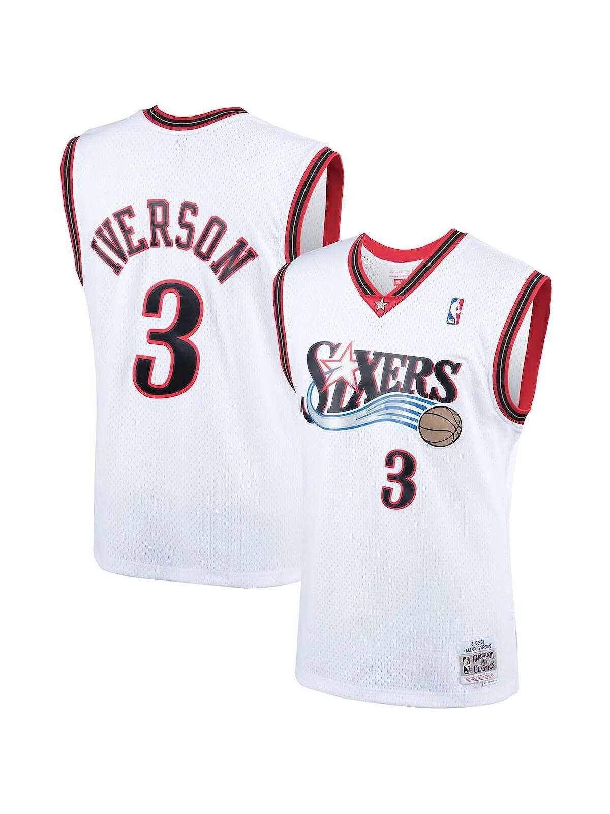 Мужская джерси allen iverson white philadelphia 76ers 2000 hardwood classics swingman player — изображение 1 из 3, белый