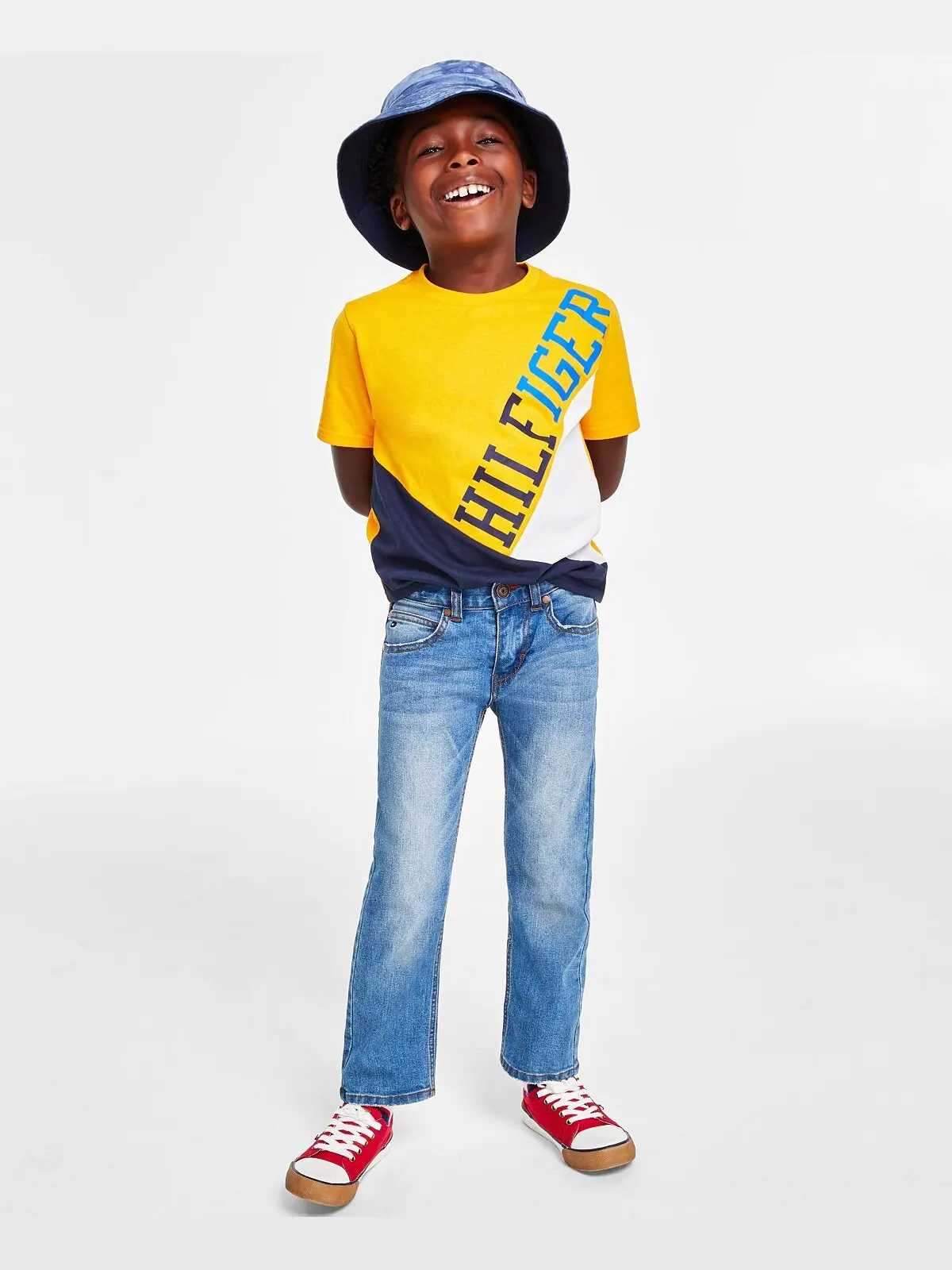 Футболка с баннером для мальчиков и джинсы Blue Stone Tommy Hilfiger — изображение 6 из 7, синий