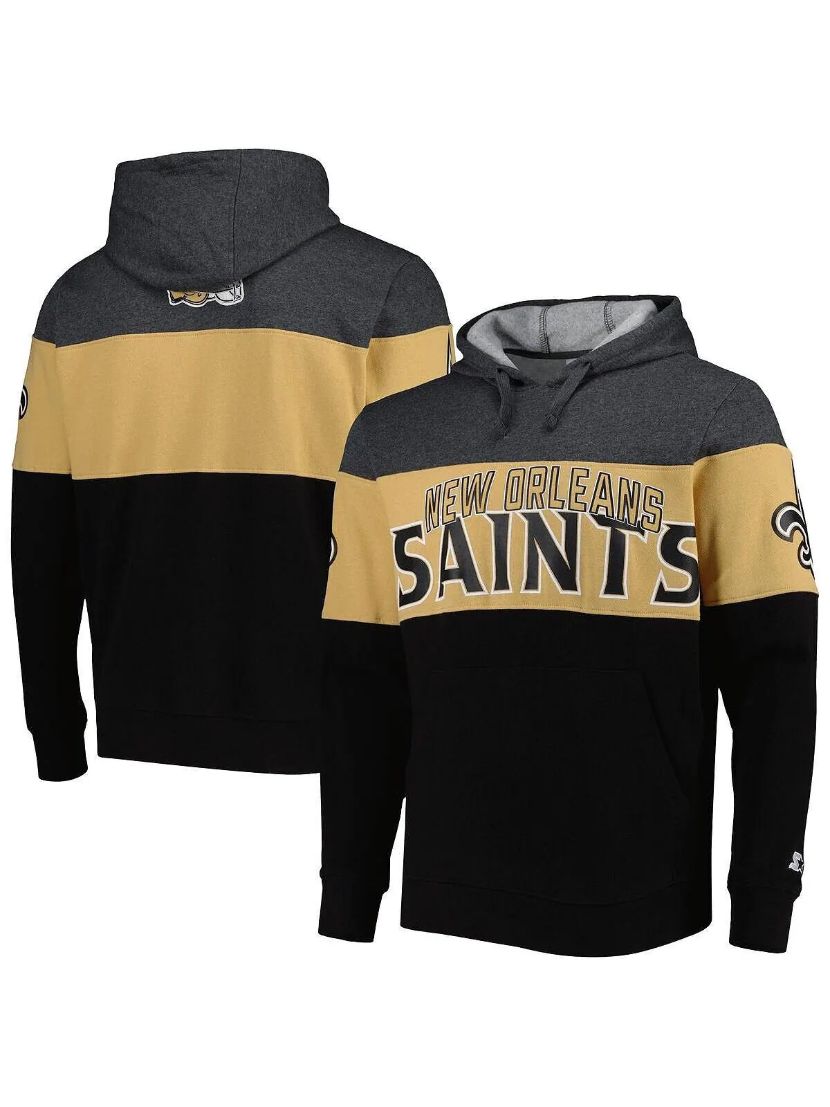 Мужская черная, серо-хизеровая толстовка с капюшоном New Orleans Saints Extreme Pullover Starter — изображение 1 из 4