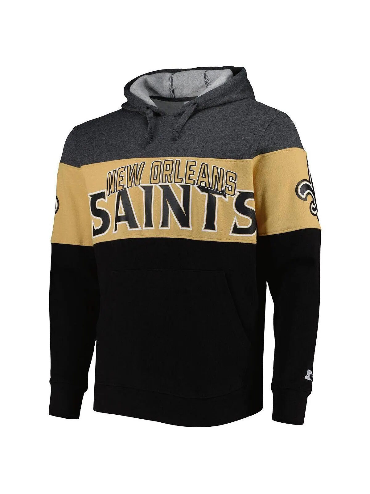 Мужская черная, серо-хизеровая толстовка с капюшоном New Orleans Saints Extreme Pullover Starter — изображение 2 из 4
