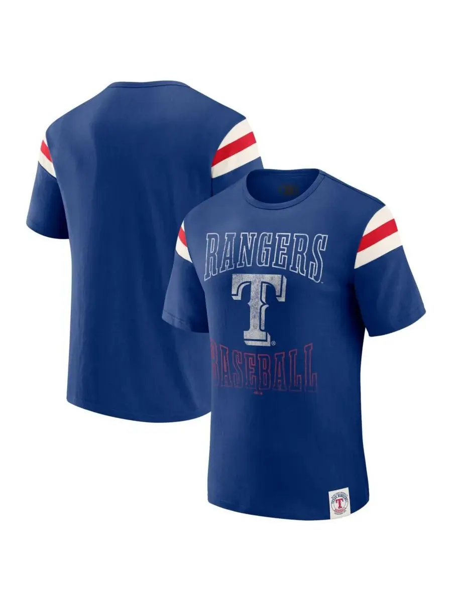 Мужская футболка Royal Texas Rangers с полосатым рисунком на рукаве Fanatics — изображение 1 из 3, королевский