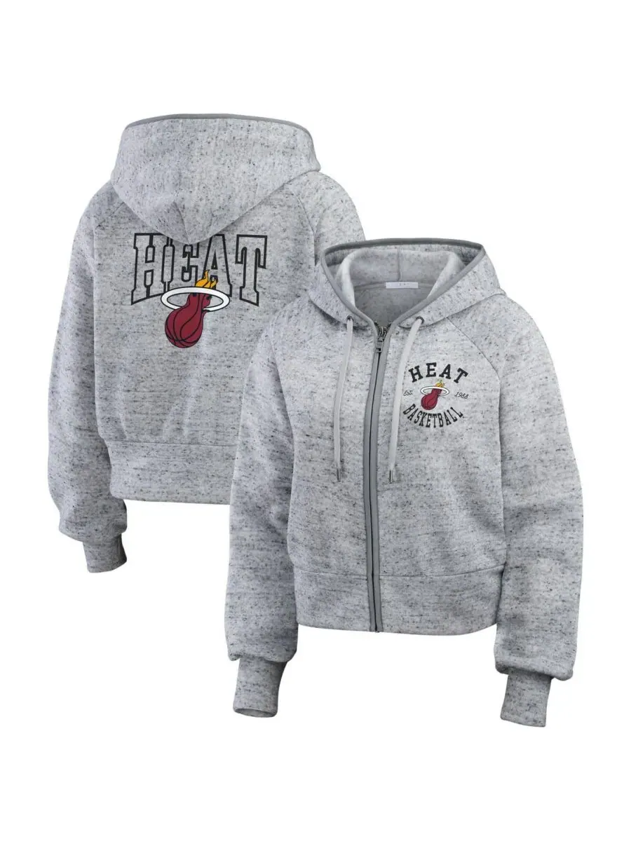 WEAR by Erin Andrews Женская толстовка на молнии цвета «Майами Хит» серого меланжа с вкраплениями — изображение 1 из 3, серый
