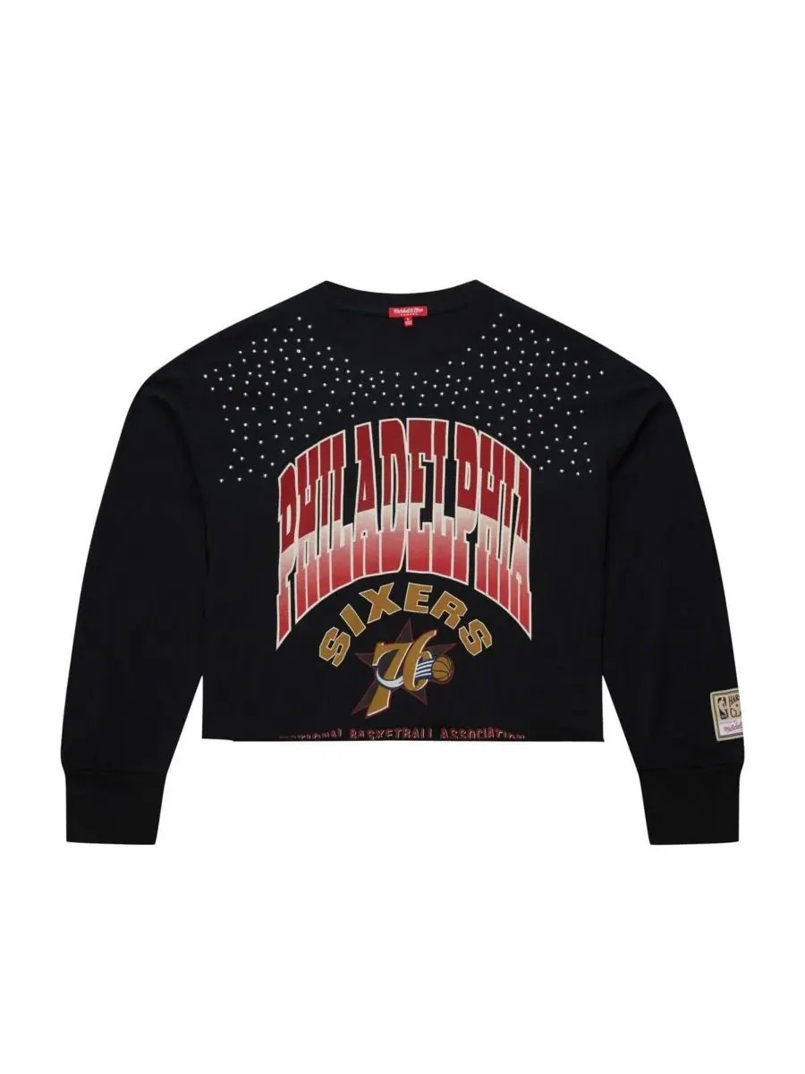 Mitchell & Ness Женская черная футболка Philadelphia 76ers Hardwood Classics с заклепками — изображение 3 из 5, черный