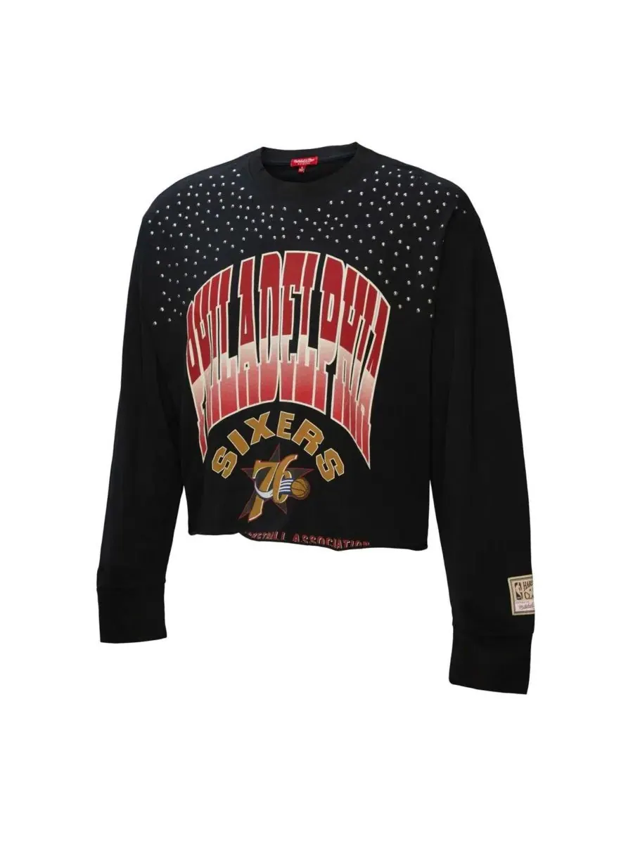 Mitchell & Ness Женская черная футболка Philadelphia 76ers Hardwood Classics с заклепками — изображение 5 из 5, черный
