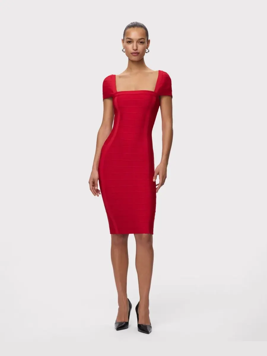 Платье Women's Premiere с квадратным вырезом Herve Leger, Chilli — без цвета