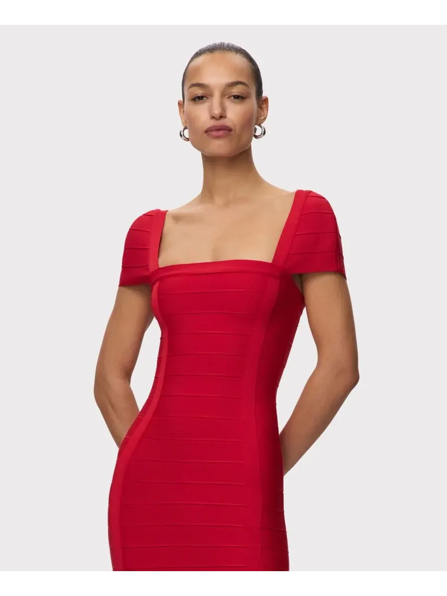 Платье Women's Premiere с квадратным вырезом Herve Leger, Chilli — изображение 2 из 5