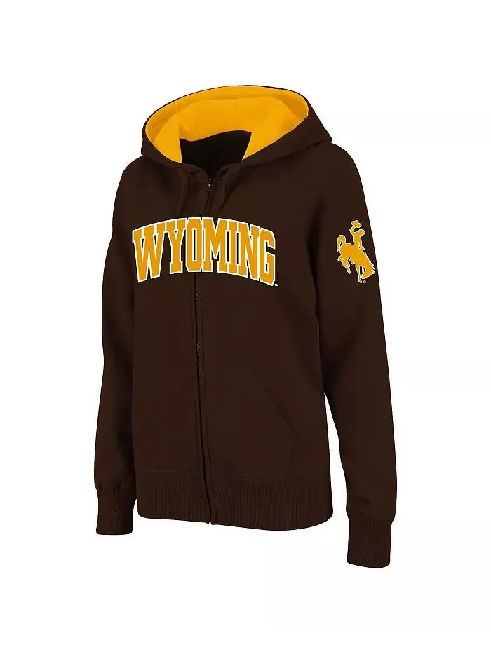 Женская коричневая толстовка с капюшоном и молнией с арочным названием Wyoming Cowboys Colosseum — изображение 1 из 2