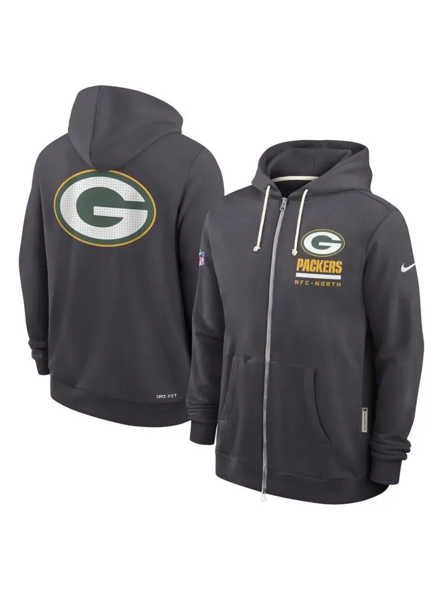 Nike Мужская толстовка на молнии антрацитового цвета с символикой команды Green Bay Packers — изображение 5 из 5, серый