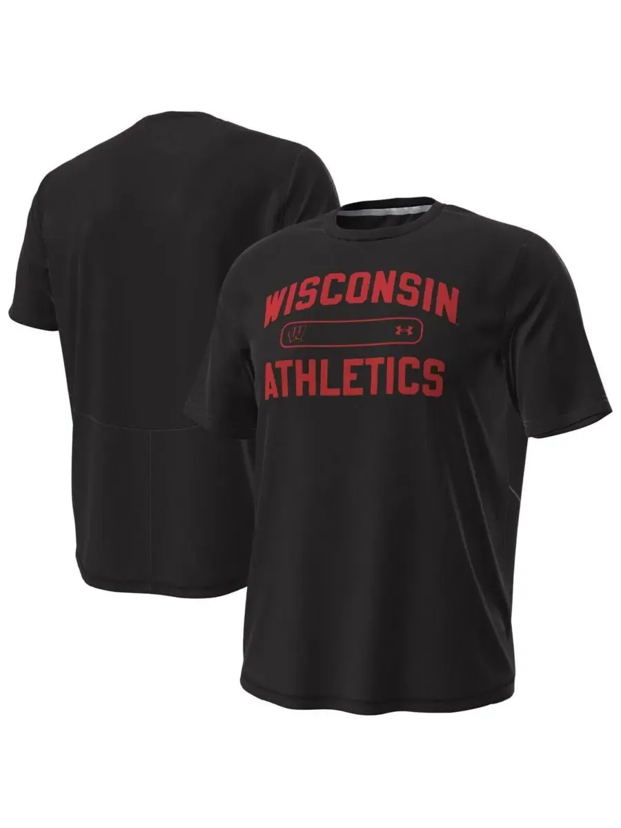 Under Armour Мужская черная футболка Wisconsin Badgers Sideline Knockout — изображение 1 из 3, черный