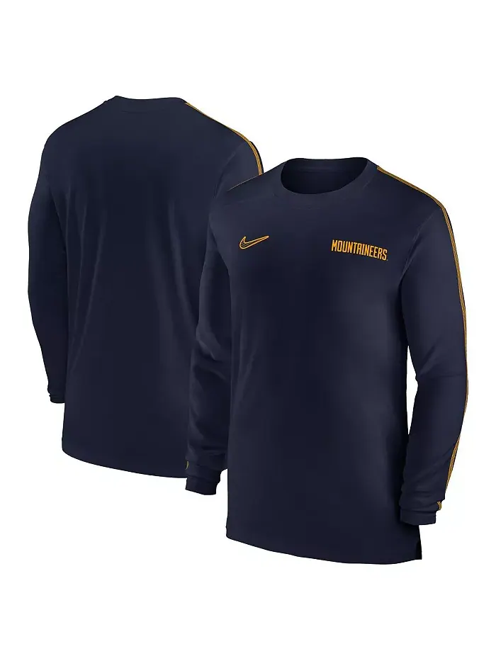 Мужская синяя футболка West Virginia Mountaineers 2024 Sideline Coach UV Performance с длинным — изображение 1 из 3