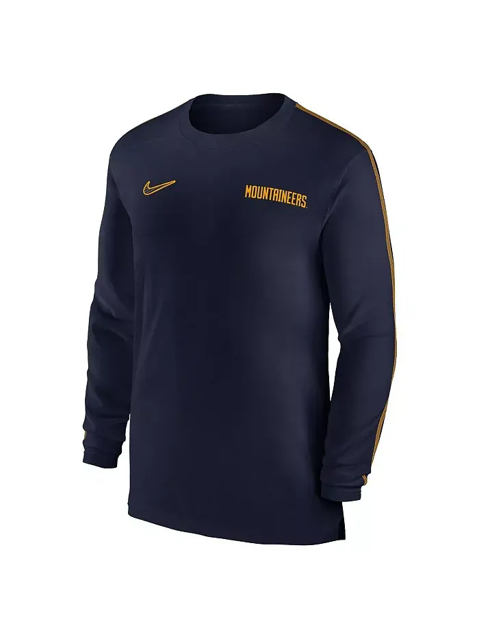 Мужская синяя футболка West Virginia Mountaineers 2024 Sideline Coach UV Performance с длинным — изображение 2 из 3