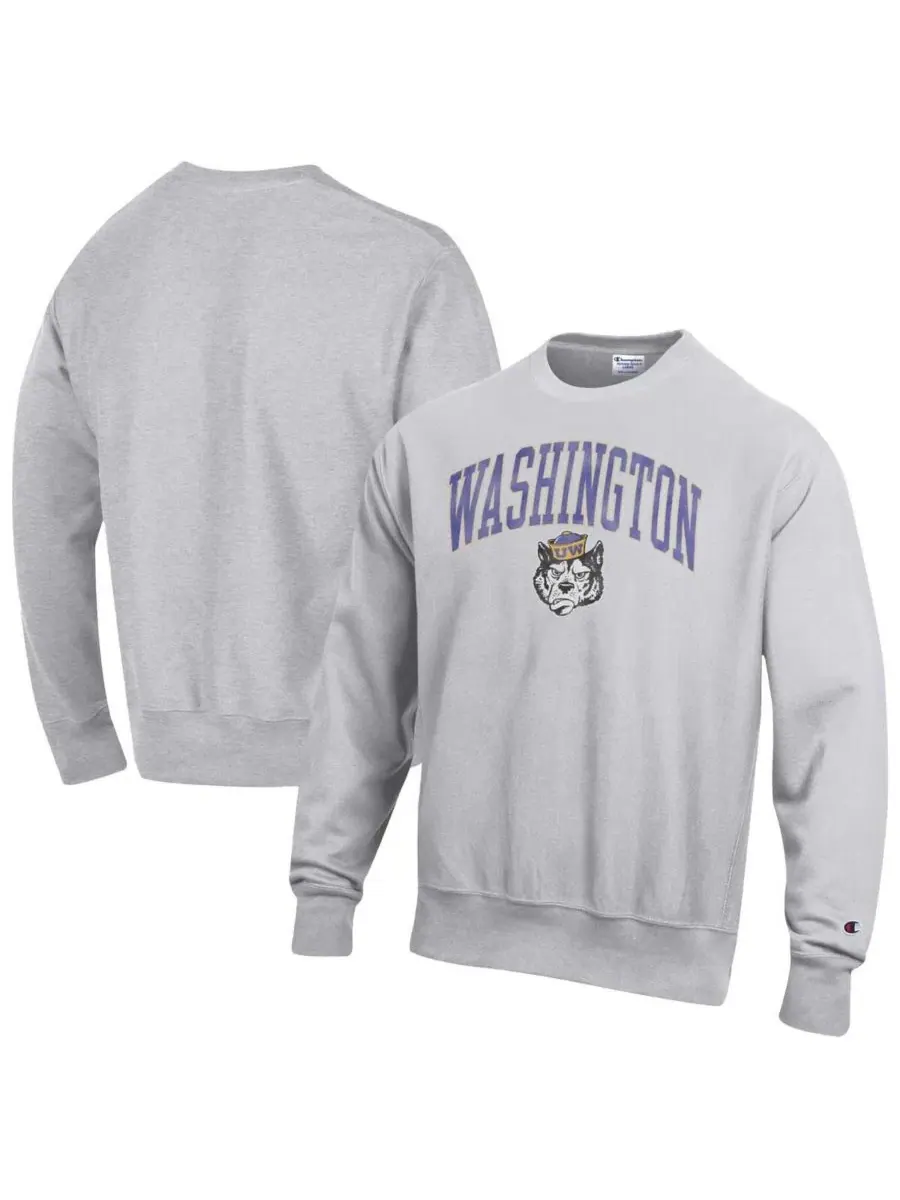 Мужская серая толстовка Washington Huskies с логотипом в виде арки поверх узора и круглым вырезом — изображение 1 из 3, серый