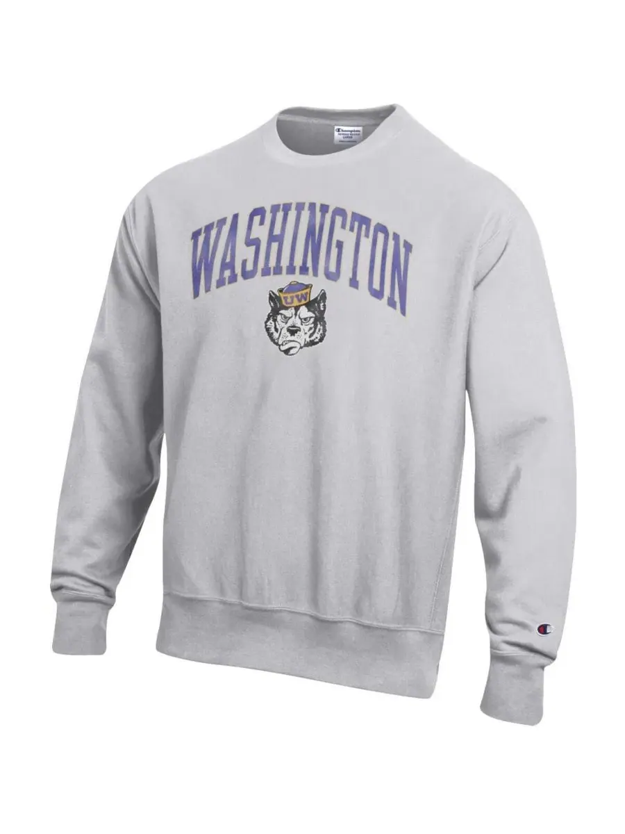 Мужская серая толстовка Washington Huskies с логотипом в виде арки поверх узора и круглым вырезом — изображение 2 из 3, серый