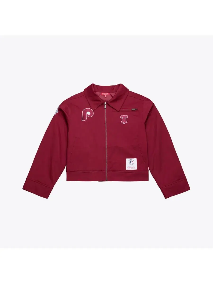 Кроп-куртка из хлопка с вышивкой Philadelphia Phillies Script Mechanic Mitchell & Ness — изображение 1 из 4, бордовый