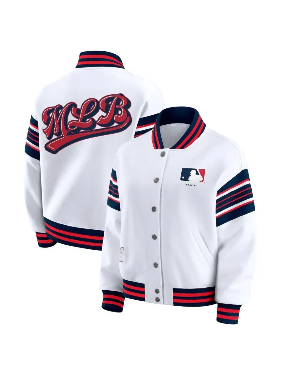 Флисовая куртка-свитшот на кнопках с принтом команды MLB Merchandise WEAR by Erin Andrews — изображение 1 из 5, белый