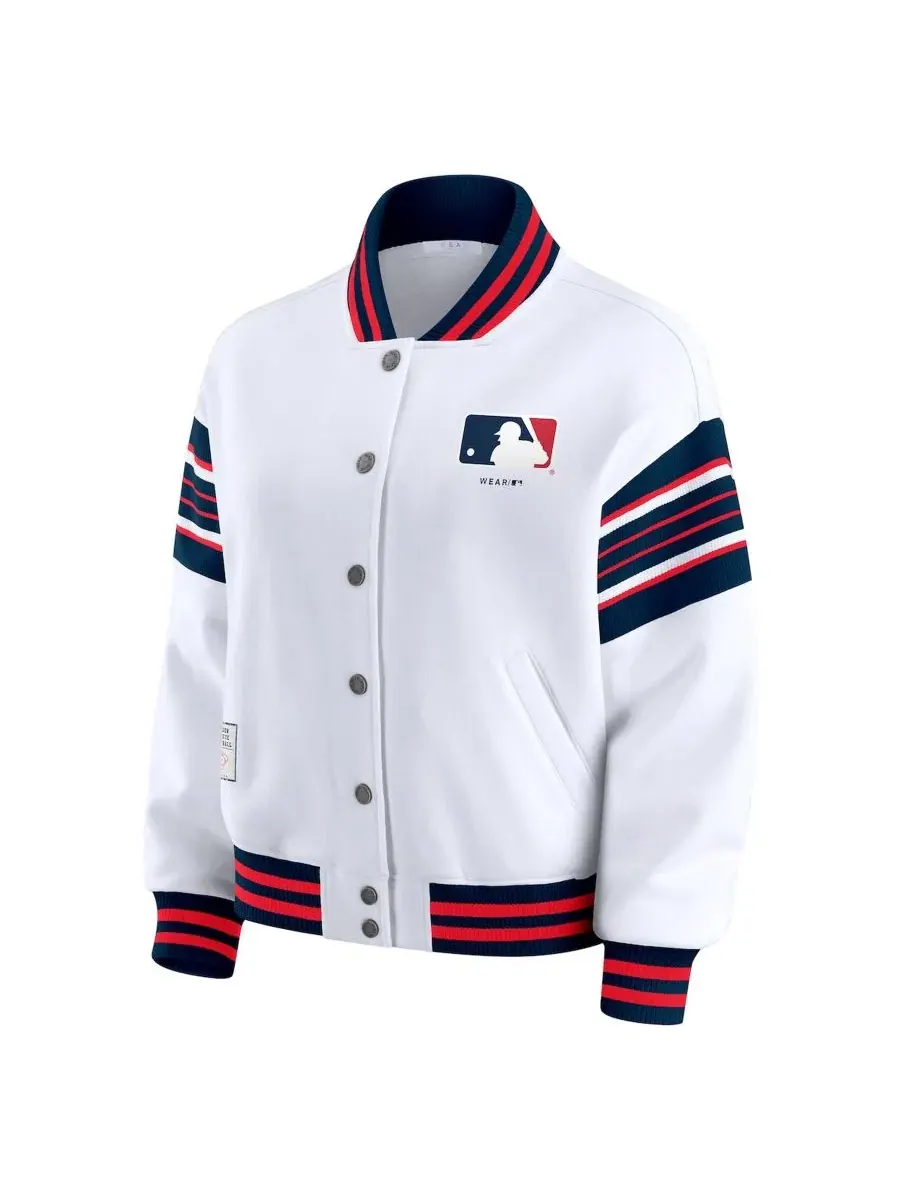 Флисовая куртка-свитшот на кнопках с принтом команды MLB Merchandise WEAR by Erin Andrews — изображение 2 из 5, белый
