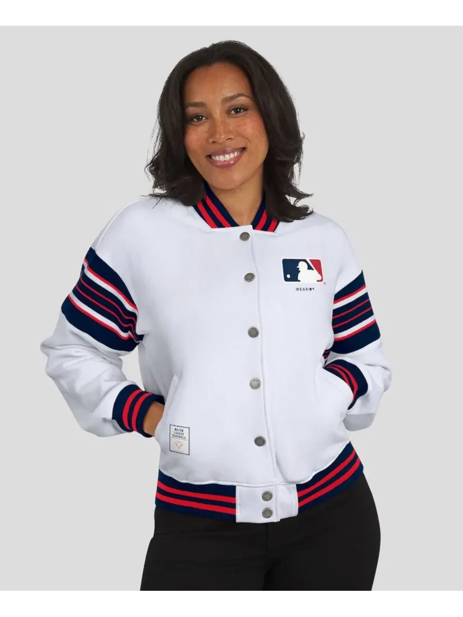 Флисовая куртка-свитшот на кнопках с принтом команды MLB Merchandise WEAR by Erin Andrews — изображение 4 из 5, белый