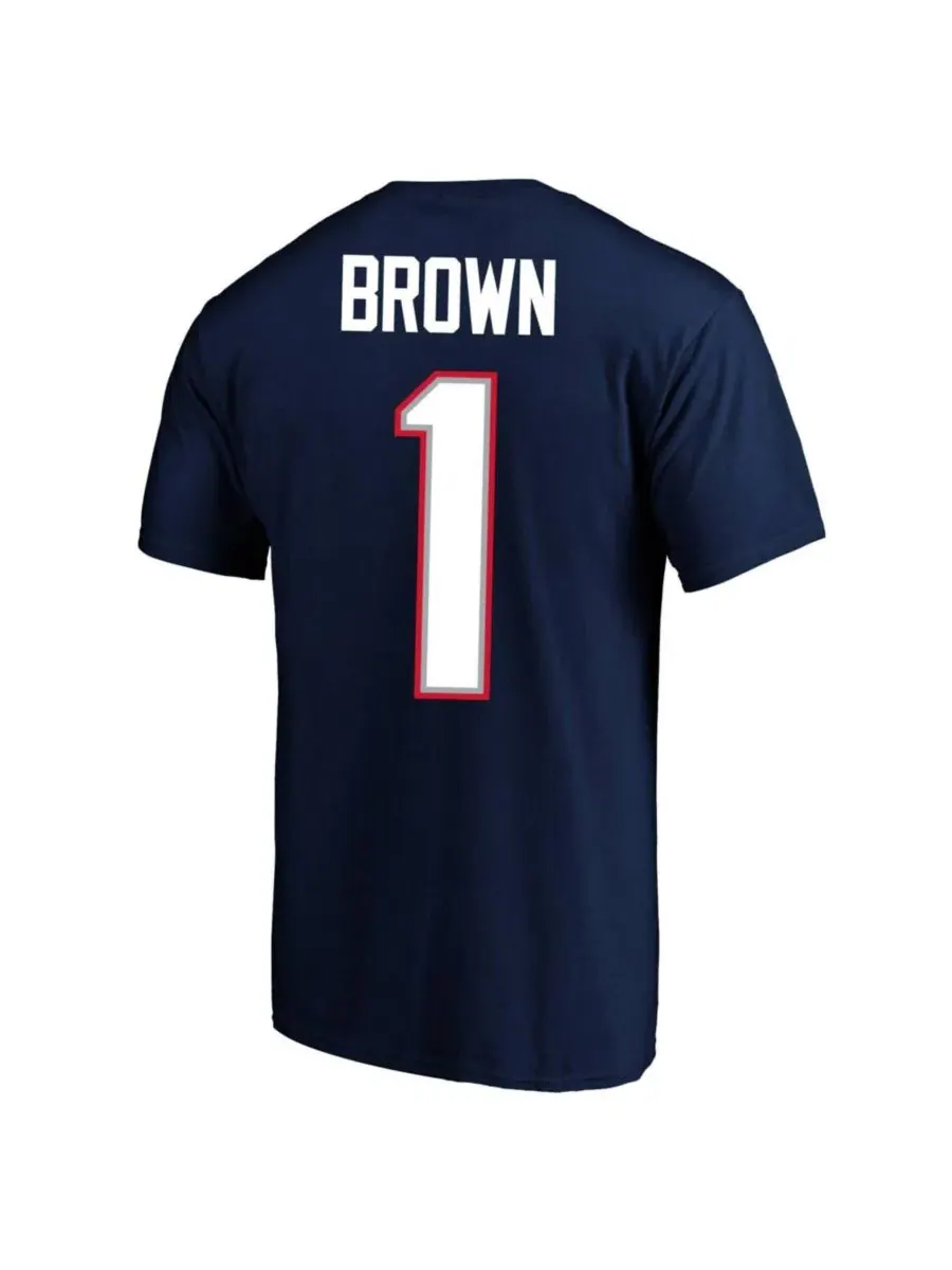 Футболка с именем и номером игрока A.J. Brown Navy New England Patriots Big & Tall Fanatics — изображение 3 из 3, темно-синий