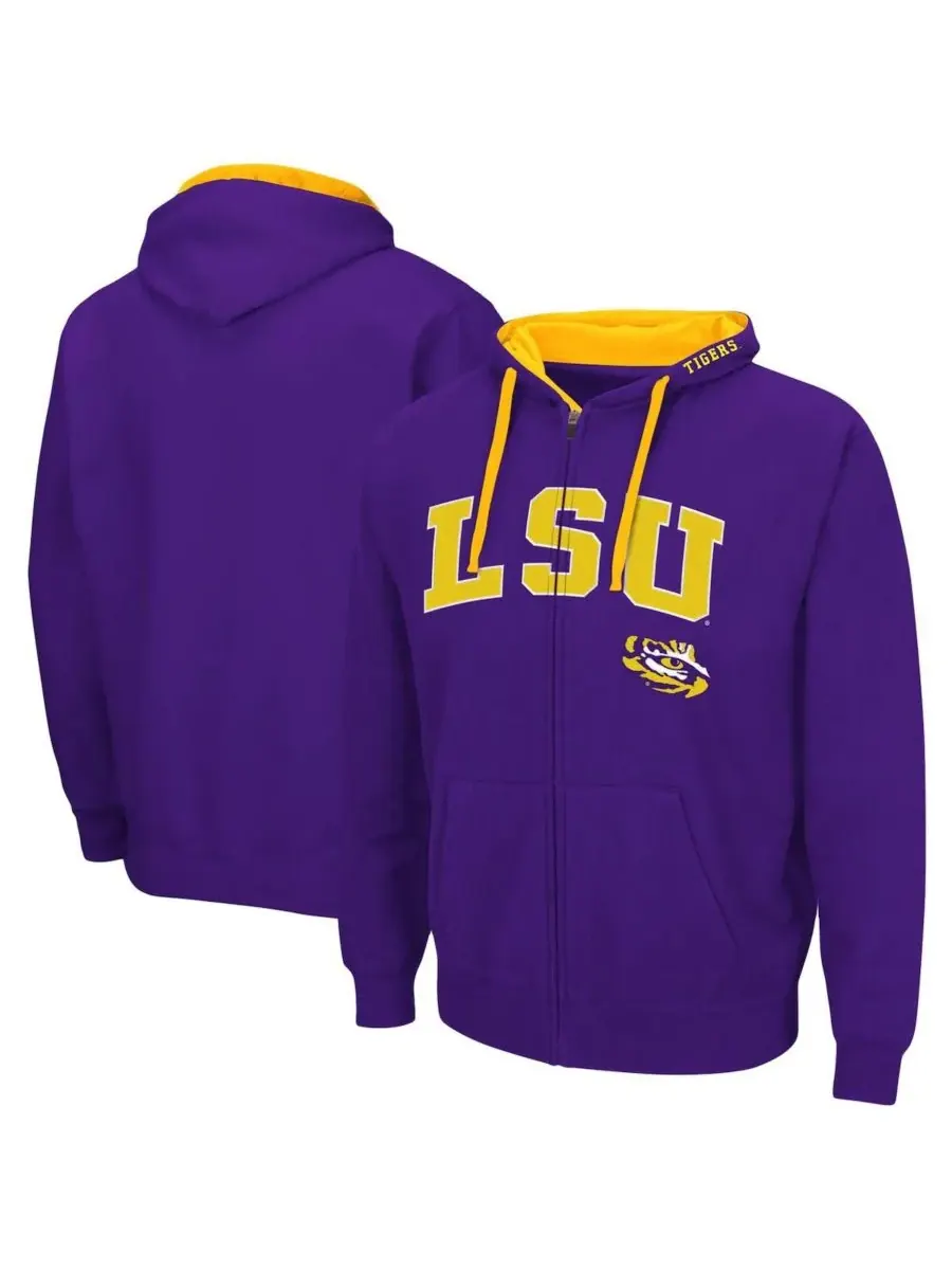 Colosseum Мужская фиолетовая толстовка на молнии с символикой команды LSU Tigers, большого размера — изображение 1 из 3