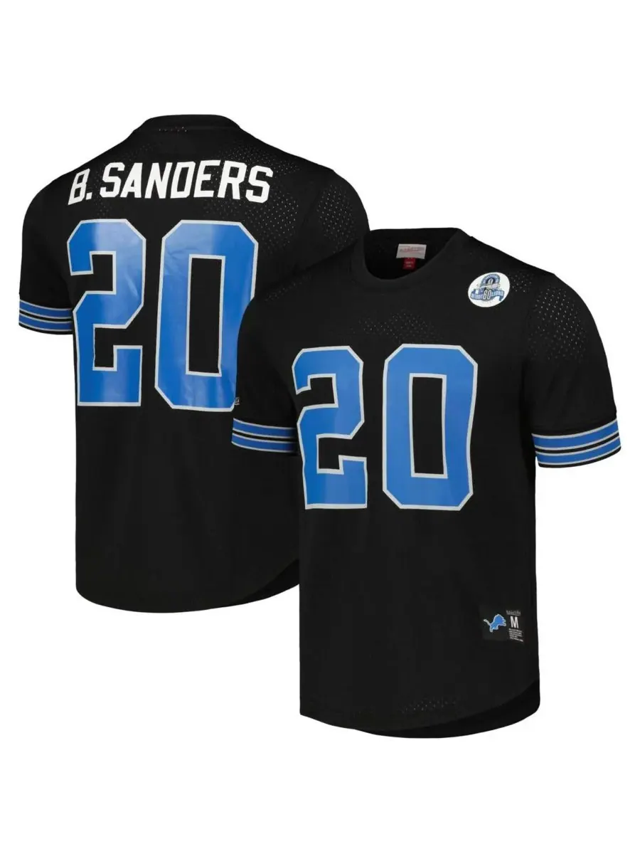 Mitchell & Ness Мужская черная футболка с именем и номером игрока команды Detroit Lions, модель — изображение 1 из 3, черный