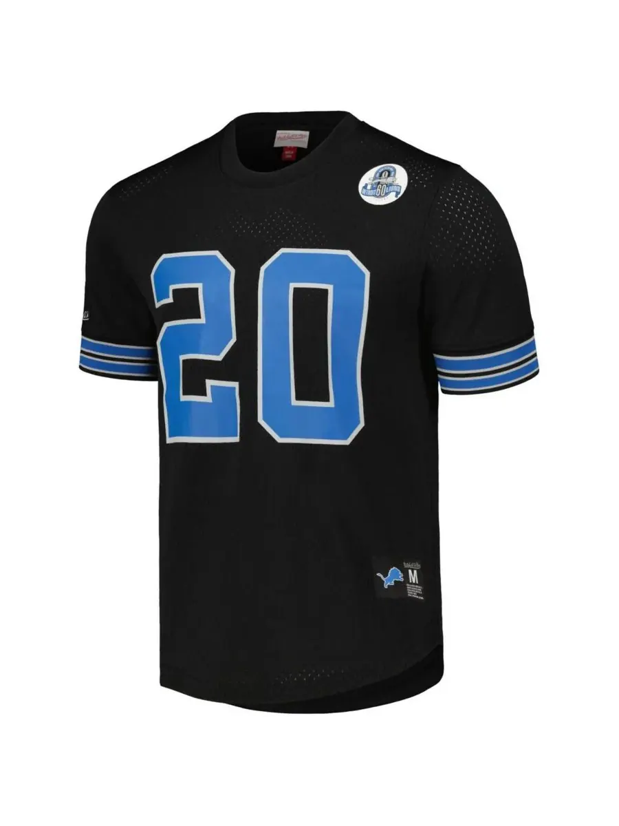 Mitchell & Ness Мужская черная футболка с именем и номером игрока команды Detroit Lions, модель — изображение 2 из 3, черный