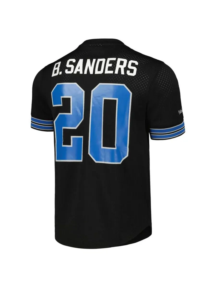 Mitchell & Ness Мужская черная футболка с именем и номером игрока команды Detroit Lions, модель — изображение 3 из 3, черный