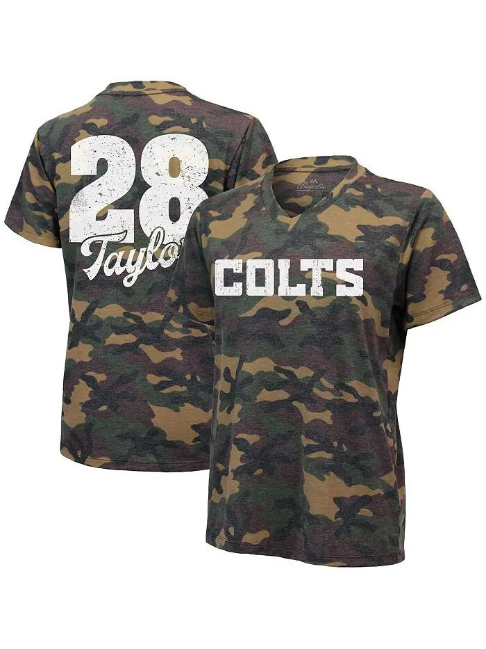 Женская футболка Jonathan Taylor Camo Indianapolis Colts с именем и номером и v-образным вырезом — изображение 1 из 2