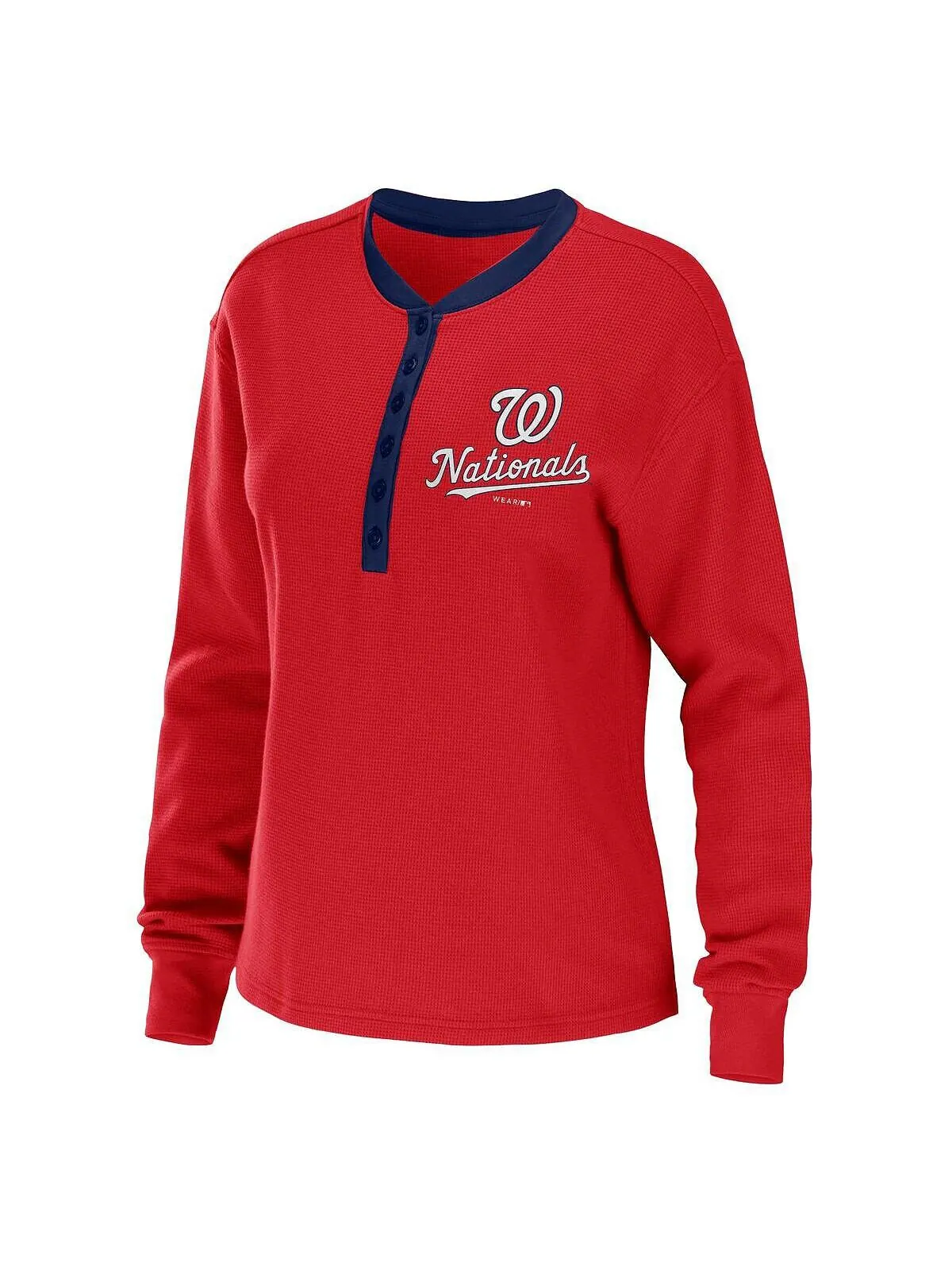 Женская красная футболка с длинным рукавом Washington Nationals Waffle Henley WEAR by Erin Andrews — изображение 2 из 3