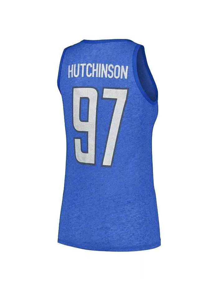 Женская майка-топ Aidan Hutchinson Heather Blue Detroit Lions с именем и номером Tri-Blend Majestic — изображение 3 из 3