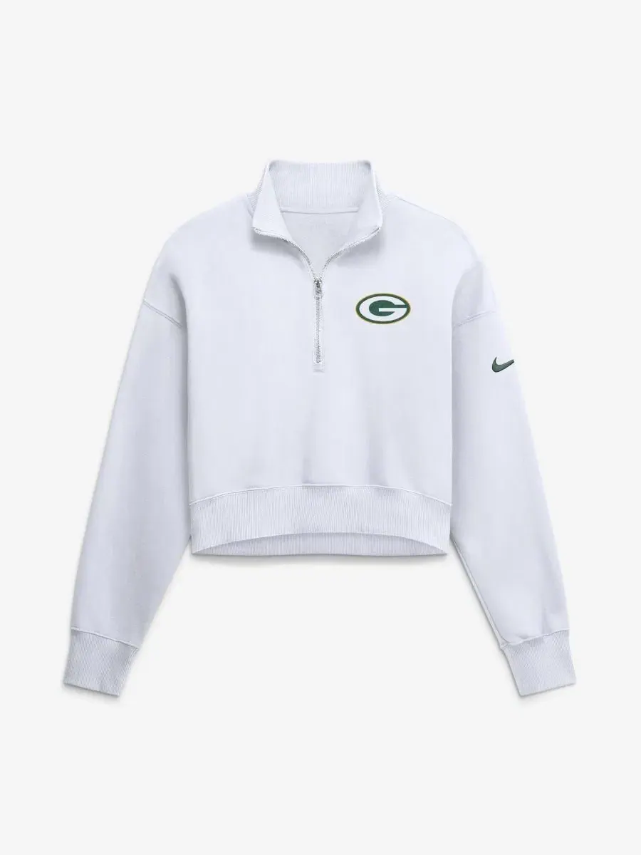 Женский свитшот с капюшоном Oversized Phoenix Fleece Cropped Quarter-Zip Nike — изображение 1 из 2, белый