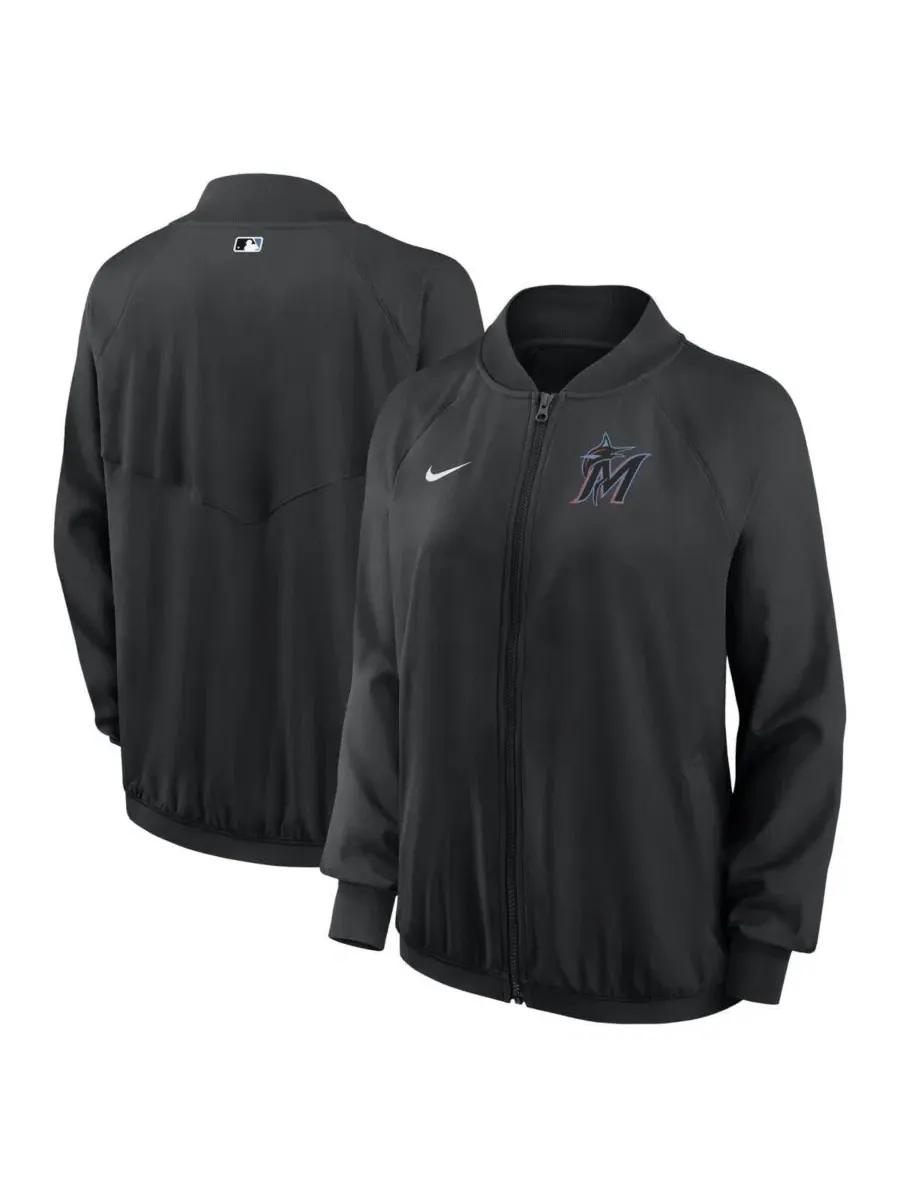 Женская куртка Nike с принтом Miami Marlins, без капюшона — изображение 1 из 3, черный