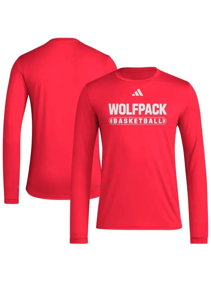 Футболка с длинным рукавом с принтом NC State Wolfpack On-Court Pregame adidas — изображение 1 из 3, красный