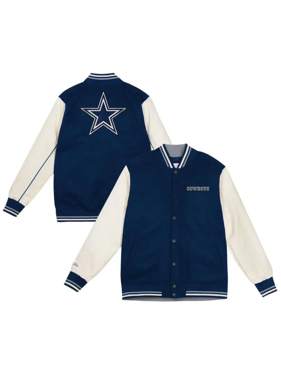 Куртка-бомбер Full-Snap Varsity Mitchell & Ness — изображение 1 из 3, темно-синий кремовый