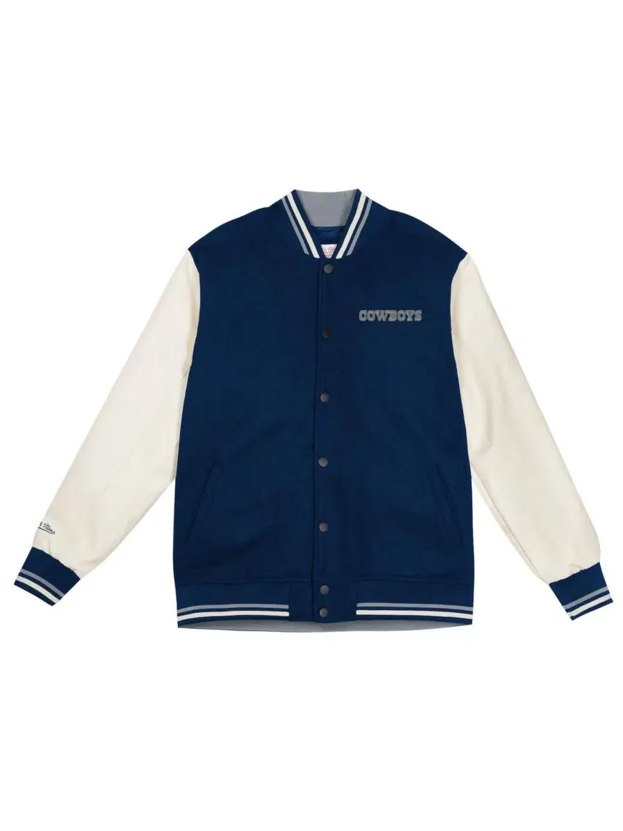 Куртка-бомбер Full-Snap Varsity Mitchell & Ness — изображение 2 из 3, темно-синий кремовый