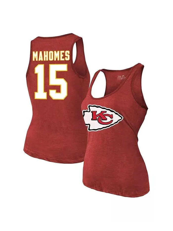 Женская майка-топ Patrick Mahomes Red Kansas City Chiefs с именем и номером Tri-Blend Majestic — изображение 1 из 3