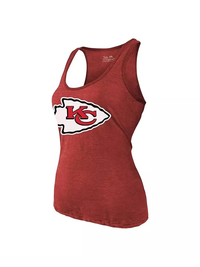 Женская майка-топ Patrick Mahomes Red Kansas City Chiefs с именем и номером Tri-Blend Majestic — изображение 2 из 3