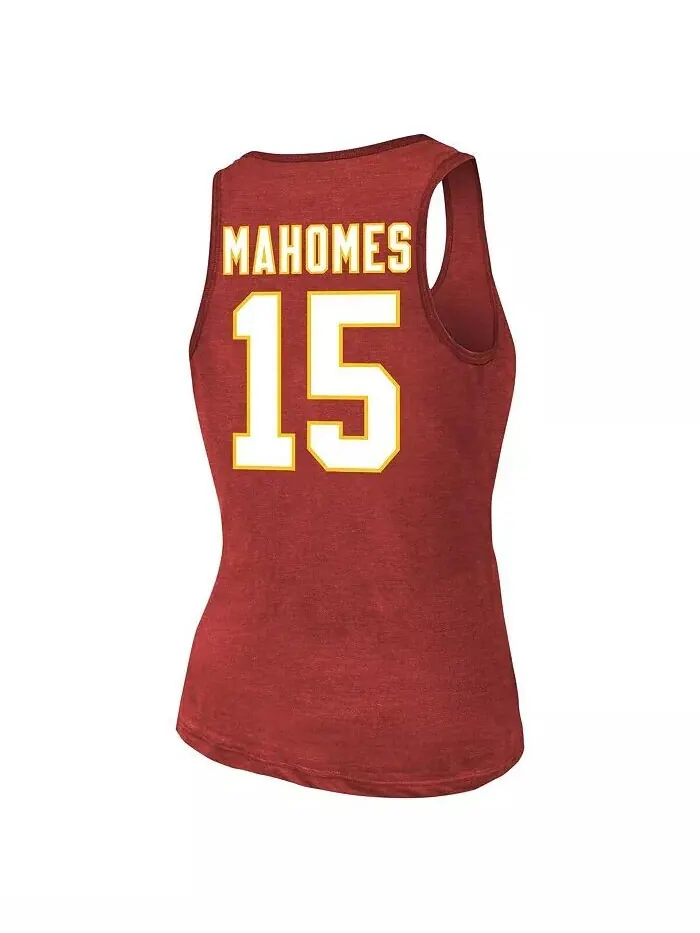 Женская майка-топ Patrick Mahomes Red Kansas City Chiefs с именем и номером Tri-Blend Majestic — изображение 3 из 3