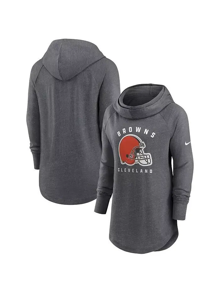 Женская толстовка с капюшоном Heather Charcoal Cleveland Browns Raglan Funnel Neck Nike — изображение 1 из 3