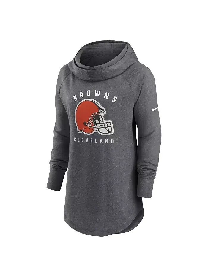 Женская толстовка с капюшоном Heather Charcoal Cleveland Browns Raglan Funnel Neck Nike — изображение 2 из 3
