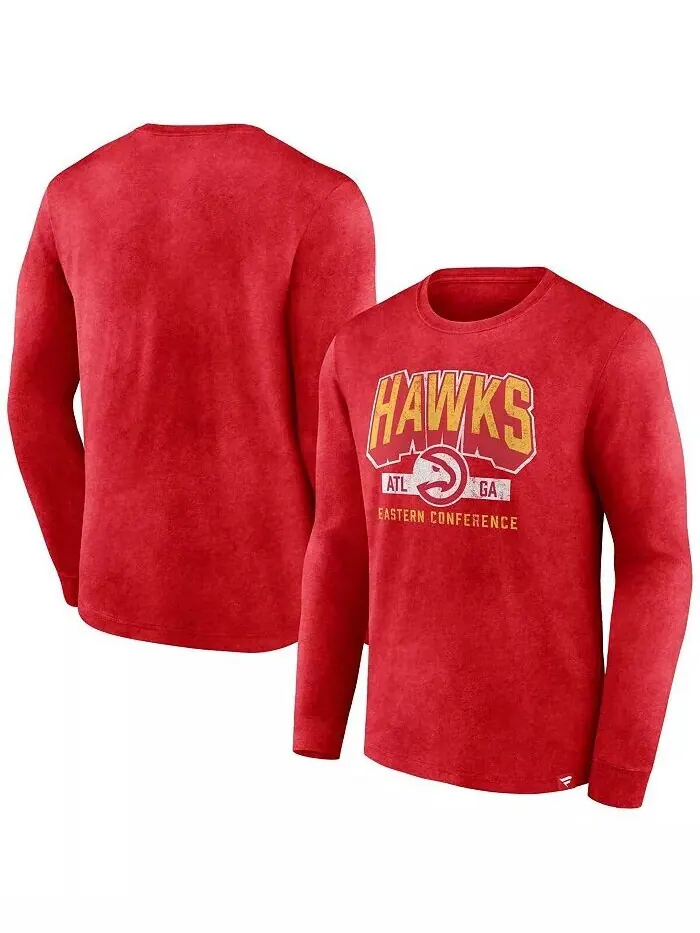 Футболка мужская Heather Red Distressed Atlanta Hawks Front Court Press Snow Wash с длинным рукавом — изображение 1 из 3