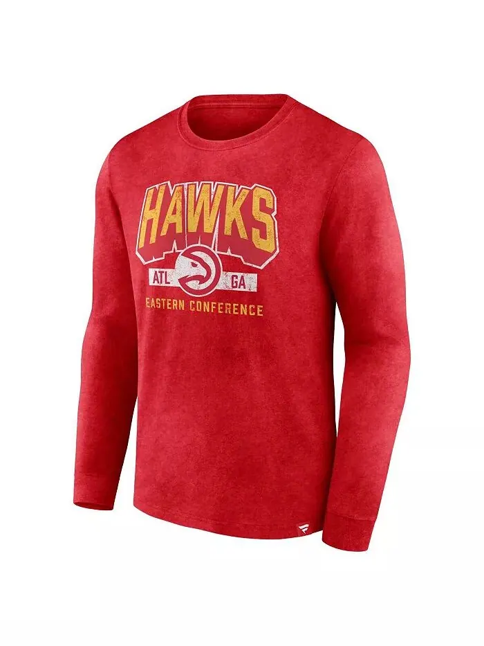 Футболка мужская Heather Red Distressed Atlanta Hawks Front Court Press Snow Wash с длинным рукавом — изображение 3 из 3