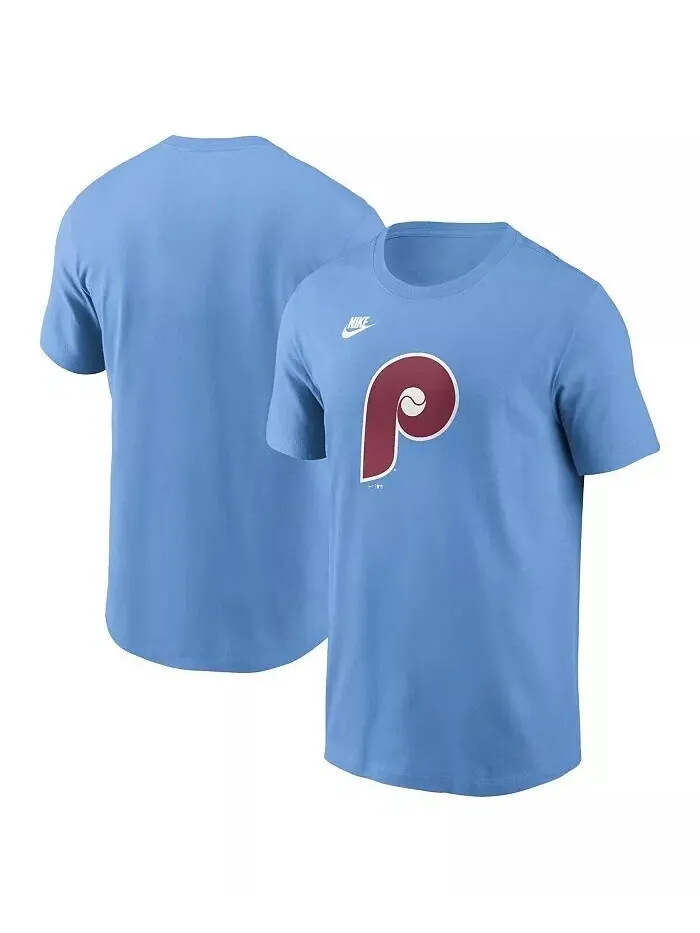 Мужская светло-синяя футболка с логотипом команды Philadelphia Phillies Cooperstown Collection Nike — изображение 1 из 3