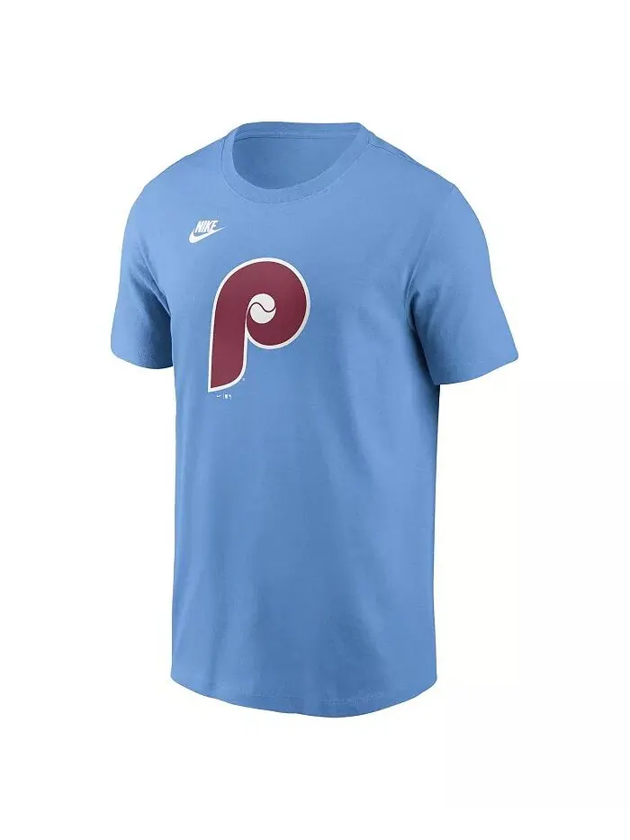 Мужская светло-синяя футболка с логотипом команды Philadelphia Phillies Cooperstown Collection Nike — изображение 2 из 3