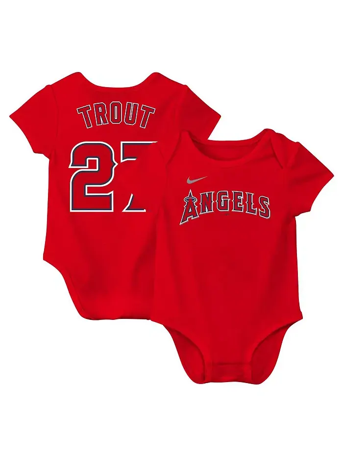Боди для мальчиков и девочек Mike Trout красное Los Angeles Angels с именем и номером Nike — изображение 1 из 3