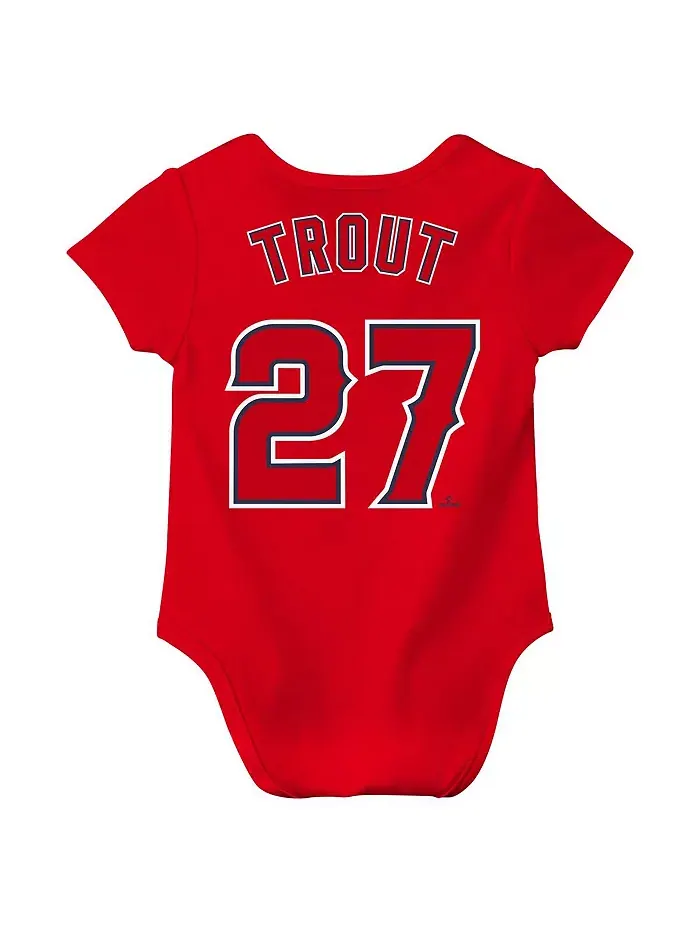 Боди для мальчиков и девочек Mike Trout красное Los Angeles Angels с именем и номером Nike — изображение 2 из 3