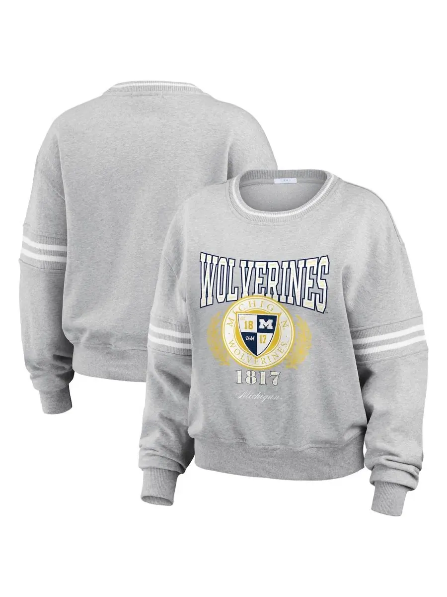 Свитер с принтом Michigan Wolverines Classic Stripe WEAR by Erin Andrews — изображение 1 из 4, серый